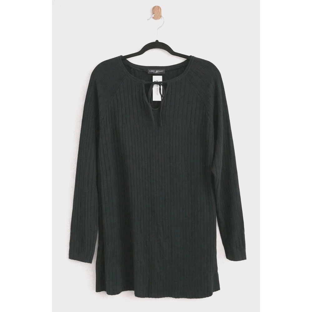 Lane Bryant NWT Black Ribbed Knit Top 14/16 Lightweight Sweater Soft Stretch Min